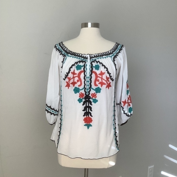 POUPETTE ST BARTH Floral Embroidered 3/4 Sleeve Blouse L‎ - Picture 9 of 16